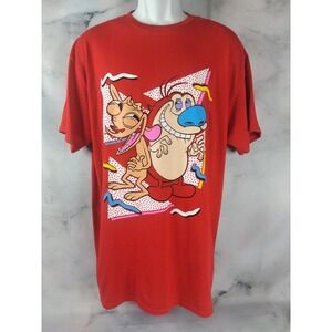 Nickelodeon Men's Ren And Stimpy Show Licensed Large Red T-Shirt Mens